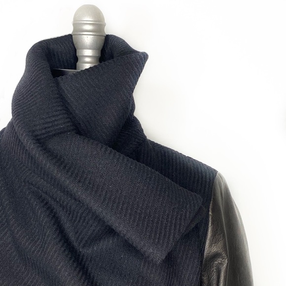 All Saints Alice Jax Leather Sleeve Coat Black - Picture 4 of 6